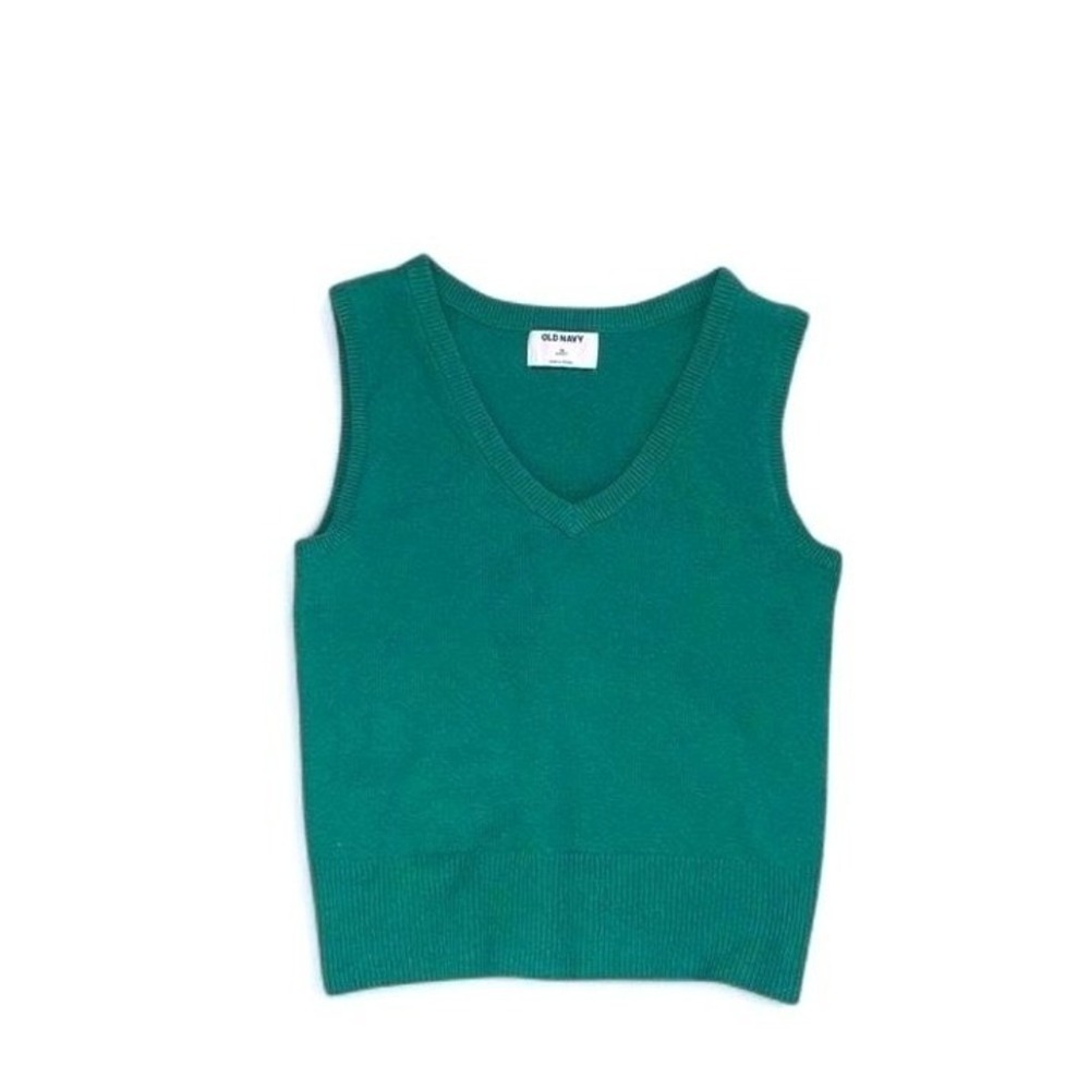 Green V-Neck Sweater Vest XS Sleeveless Knit Top Old Navy SoSoft